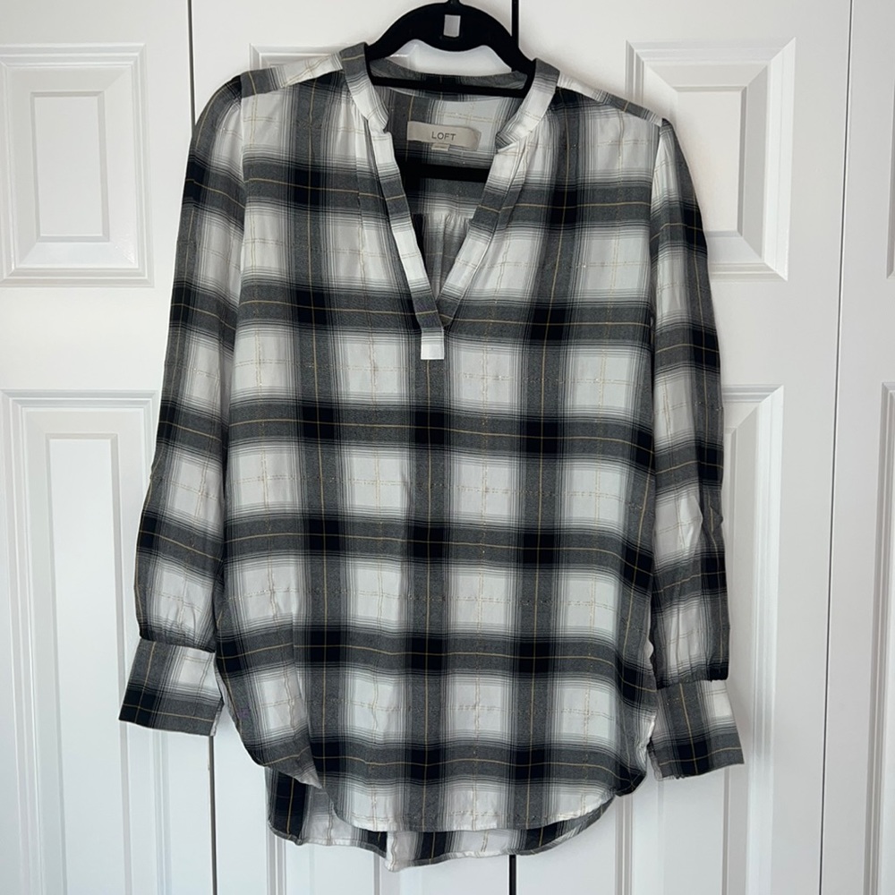 LOFT plaid long sleeve top